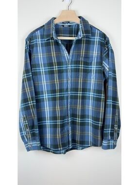 Eddie Bauer Men’s Classic Fit Plaid Flannel Shirt Blue Green Long Sleeve XL